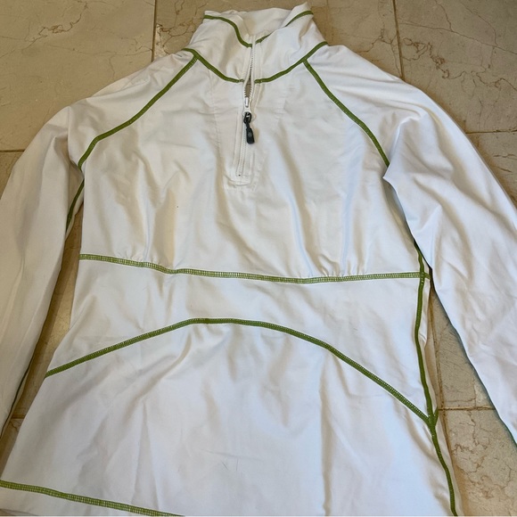 Athleta Tops - Athleta Women's Qtr Zip Long Sleeve Pullover, Ivory with Green Stitching, Sz S